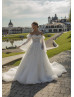 Strapless Pearl Beaded Ivory Lace Tulle Floral Wedding Dress